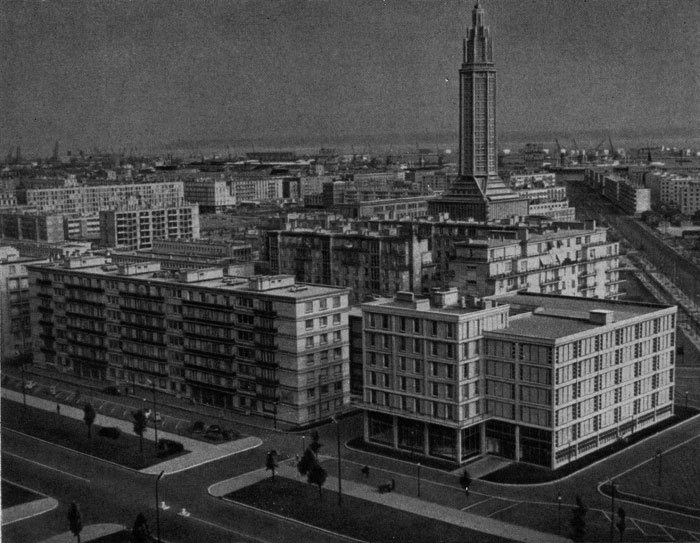 Вид Гавра со стороны порта после реконструкции. 1945—1950-е гг. Архитектор Огюст Перре.