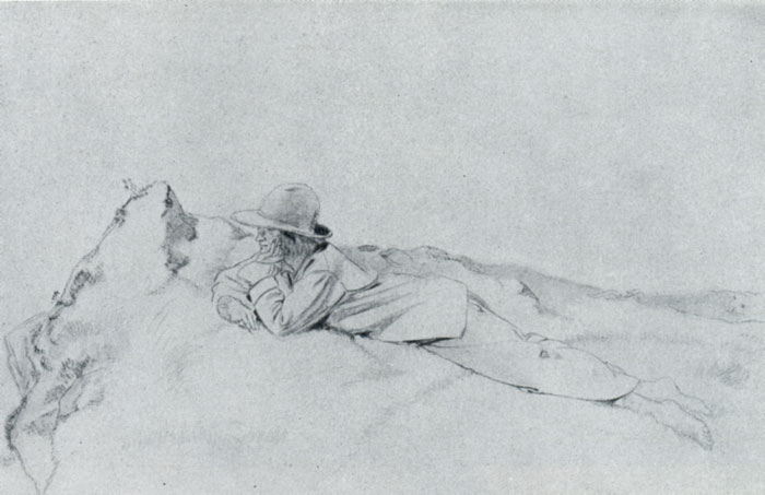 Уильям Ориен. На скале. Рисунок. Карандаш. 1890-е гг. Лондон, частное собрание.
