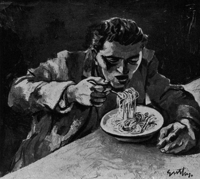 Ренато Гуттузо. Человек, который ест спагетти. 1956 г. Рим, собрание Фаринелли.