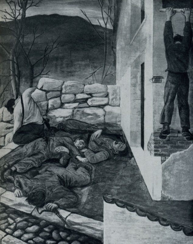 Армандо Пиццинато. Резня в Боско. Фреска в Палаццо делла Провинча в Парме. 1955 г.