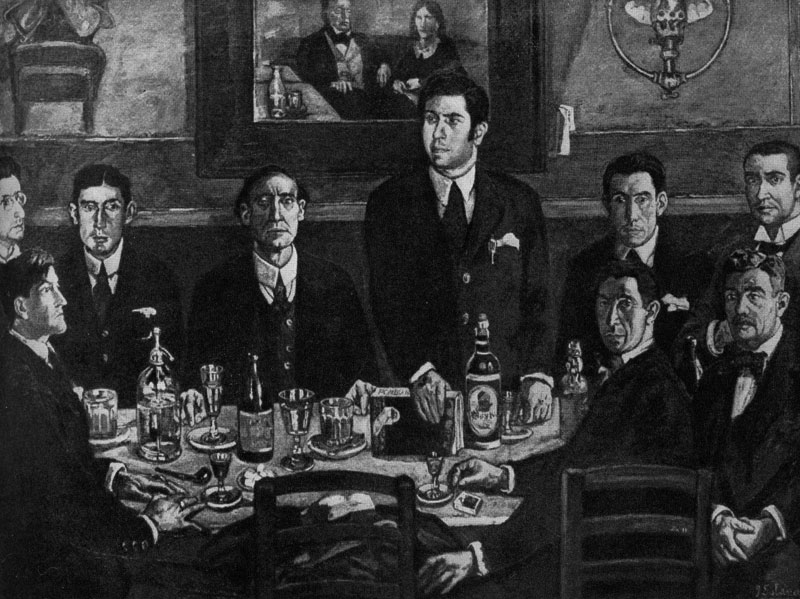Хосе Гутьеррес Солана. Пирушка в кафе Помбо. 1920 г. Мадрид, Музей современного искусства.
