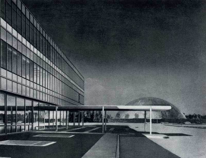 Ээро Сааринен и др. Технический центр компании «Дженерал моторс» близ Детройта. 1953—1955 гг. Здание демонстрационного зала.