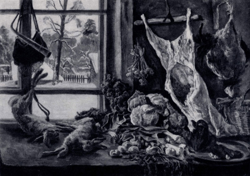 П. П. Кончаловский. Натюрморт. Мясо, дичь и овощи у окна. 1937 г. Москва, Третьяковская галлерея