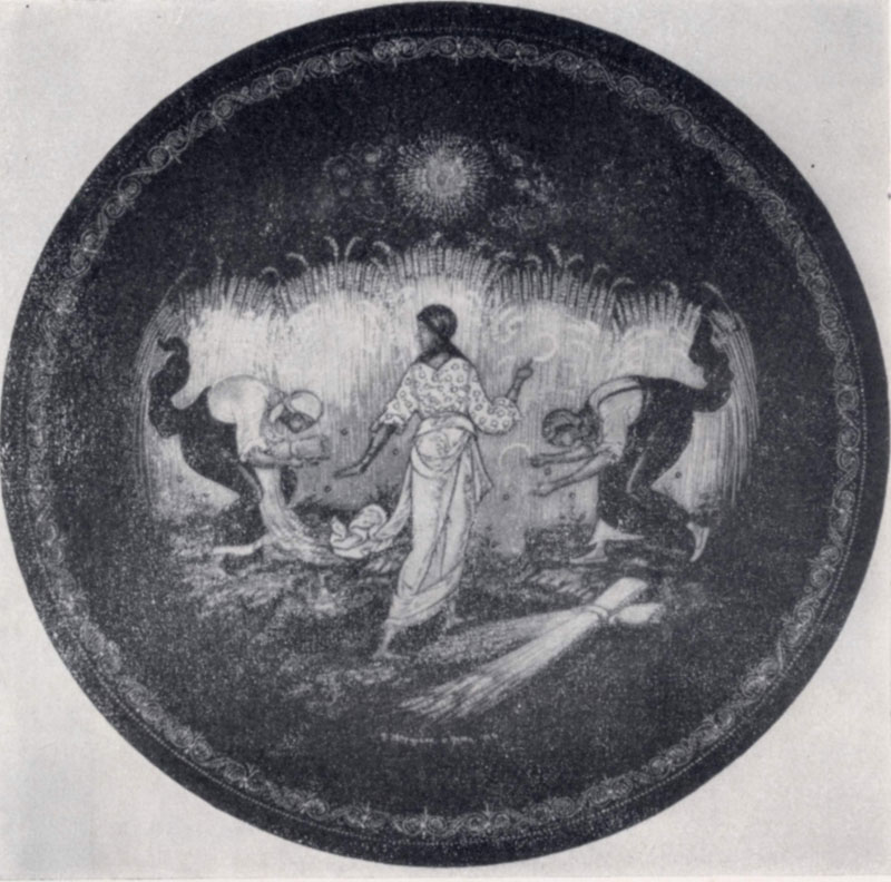И. В. Маркичев. Декоративная тарелка «Жнитво». 1933 г. Палех, Музей палехского искусства