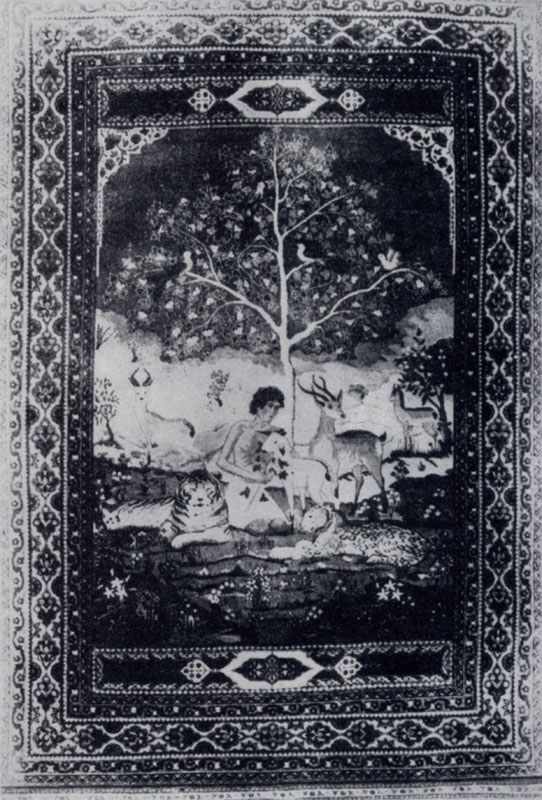 А. Мосесян, Л. Керимов. Ковер «Меджнун в пустыне среди зверей». 1940 г. Баку, Музей Низами