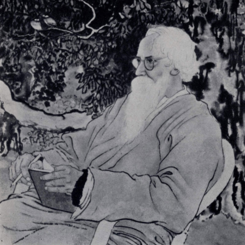 Сюи Бэй-хун. Портрет Рабиндраната Тагора. Бумага, акварель, цветная тушь. 1942 г. Пекин, музей Сюй Бэй-хуна