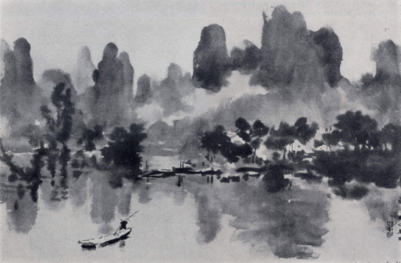 Сюй Бэй-хун. Весенний дождь на реке Лицзян. Свиток на бумаге. Тушь. 1937 г