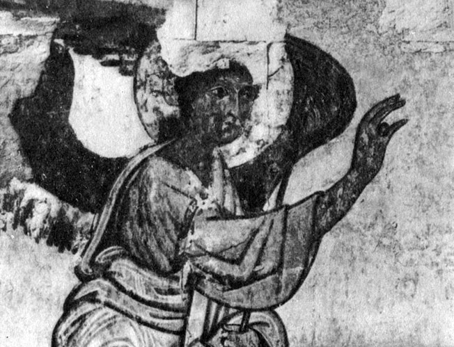 Архангел Гавриил. Фрагмент фрески «Благовещение» храма в Атени. Начало X в. или вторая половина XI в.