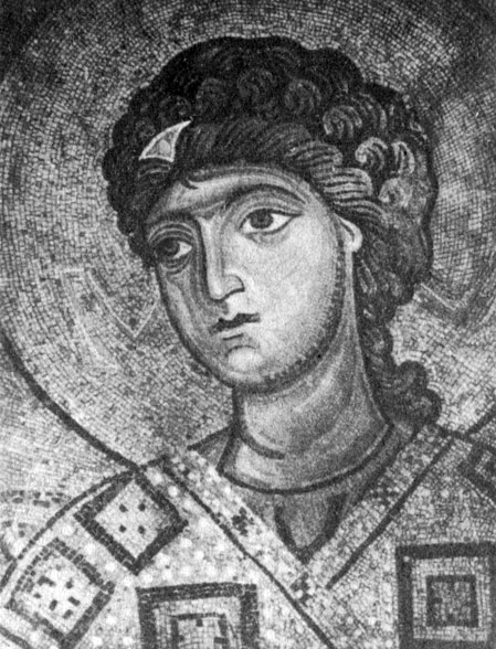 Архангел Гавриил. Фрагмент мозаики собора Гелатского монастыря. 1125—1130 гг.