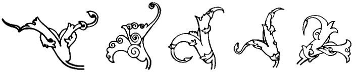 Fig. 48-3. Islimi elements of different forms, used in decorative art of Azerbaijan. 3.   Khachaly - double Islimi