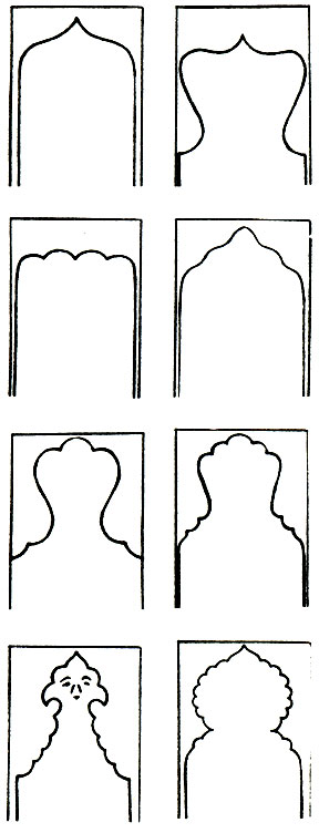 Fig. 94. Forms of decorative arch-lachak: 1.   Saya-lachak 1-4; 2.   Kheikalvari lachak 5-12; 3.   Sivri lachak 13-16