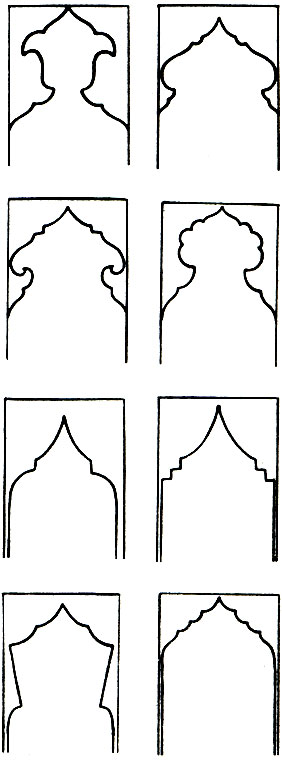 Fig. 94a. Forms of decorative arch-lachak: 1.   Saya-lachak 1-4; 2.   Kheikalvari lachak 5-12; 3.   Sivri lachak 13-16