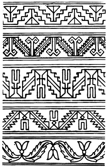 Fig. 112. 'Khoruk-burma' border stripes of different composition