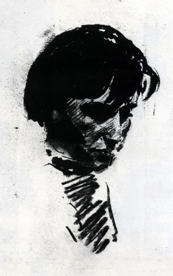 6.   . 1959. , . 28,5×20. Portrait of Niele Krasauskene. 1959. Black wash. 28.5×20