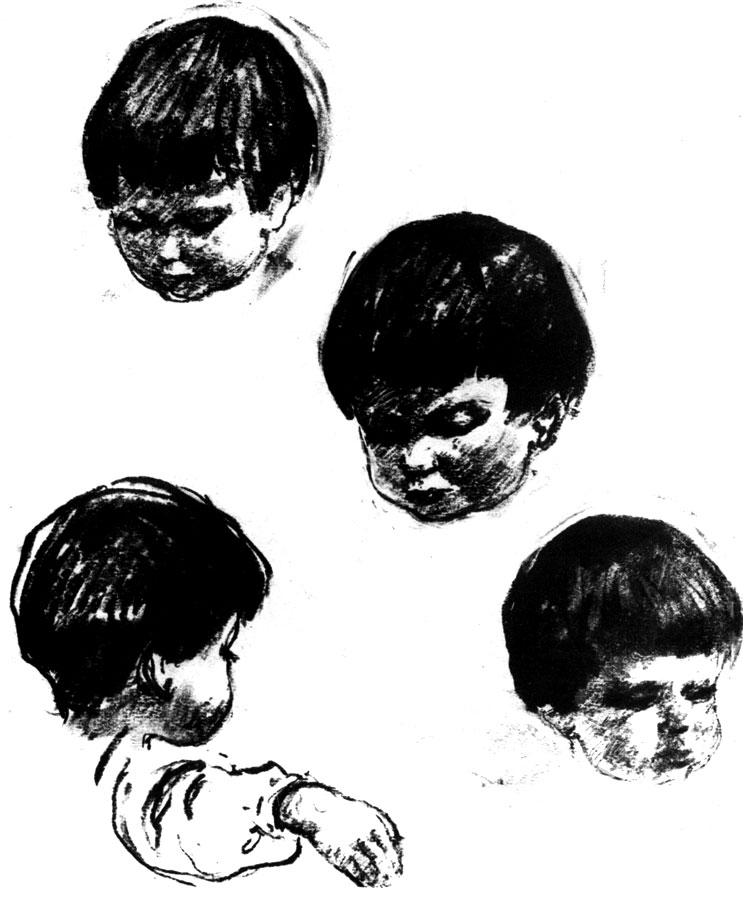 9.  . 1957-1958. , . 55×38,5. Portraits of the Artist's Daughter. 1957-58. Charcoal. 55×38.5