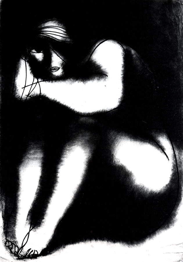 17. . 1960. , , . 85×60. Woman Sitting. 1960.
Black wash and felt pen. 85×60