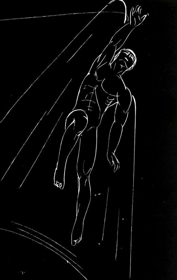 25.    .  ''. 1960. . 14,3×9,4. Illustrations for E. Miezelaitis' poem Man. 1960. Wood engraving. 14.3×9.4