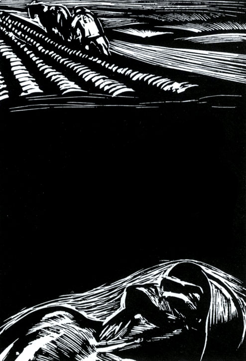 36.    .  ''. 1961. . 12,3×8,5. Illustrations for R. Rozhdestvensky's poem Requiem. 1961. Wood engraving. 12.3×8.5