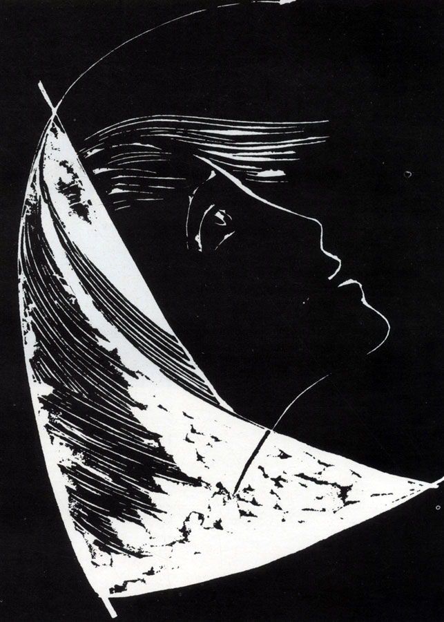 44.    (   ' '). 1964. . 20×14,2. Girl Wearing a Headkerchief (engraving for newspaper Komsomolskaya pravda). 1964. Linocut. 20×14.2