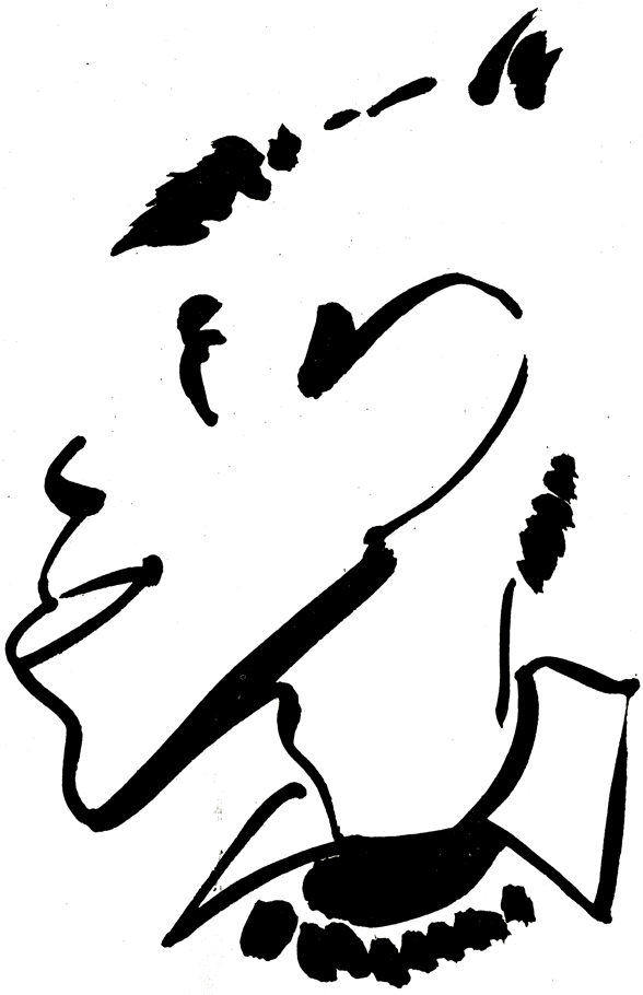 81. . 1969. , , . 14,7×11,5. Self-caricature. 1969. Brush drawing in Indianj ink. 14.7×11.5