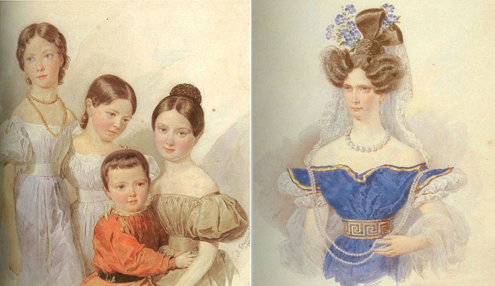 Слева: Портрет детей Ф. Ф. Шуберта (1835) , справа: Императрица Александра Федоровна (1830-е)